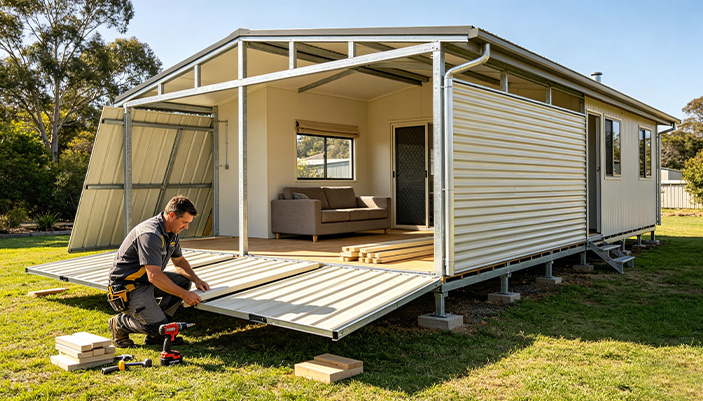 Installation video of the extended-wing house after it was received by an Australian customer.